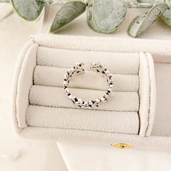 925 Sterling Silver Flower Ring Geometric Ring Leaf Ring Silver Chunky Ring - Picture 6 of 10